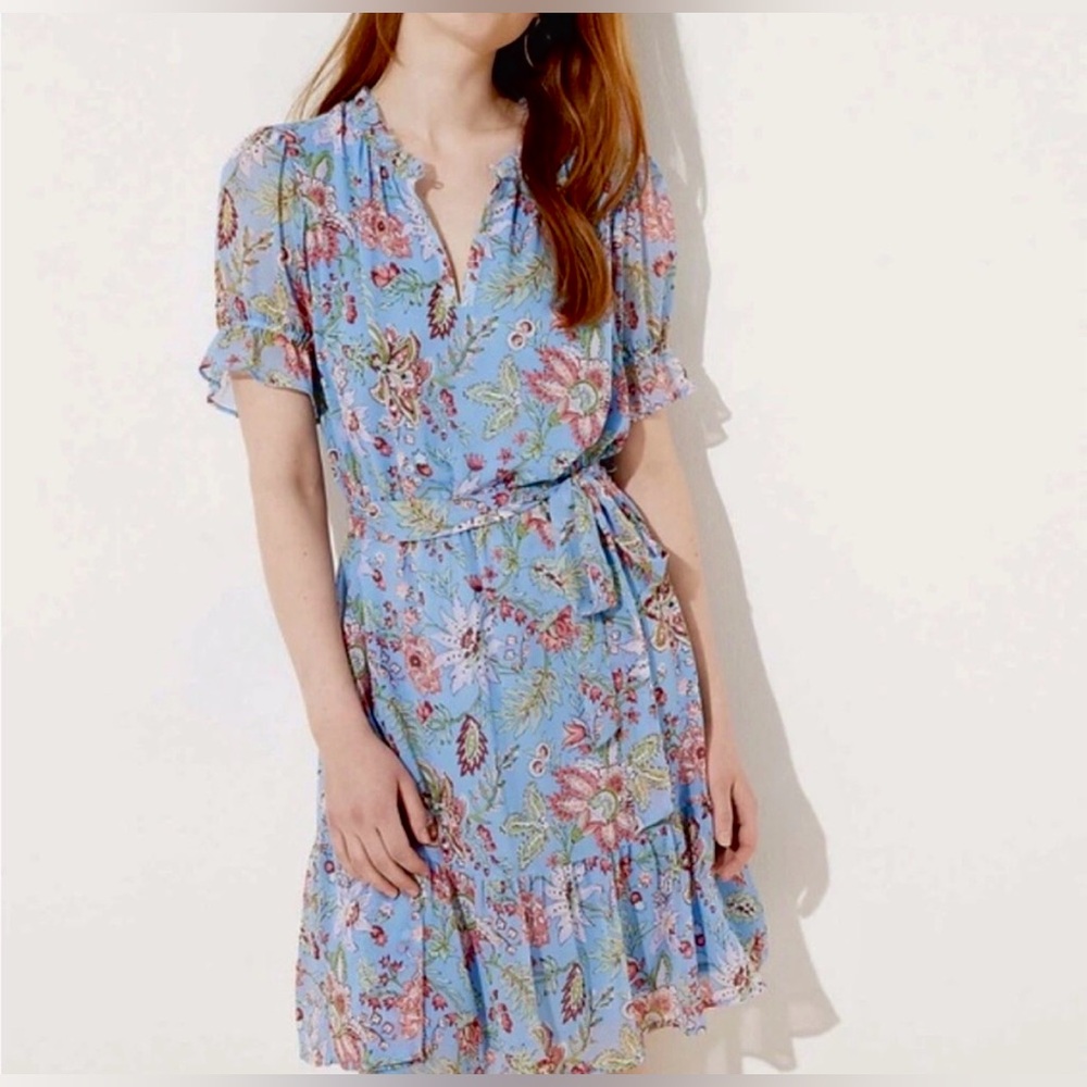 Loft like-new flowy blue floral mini dress